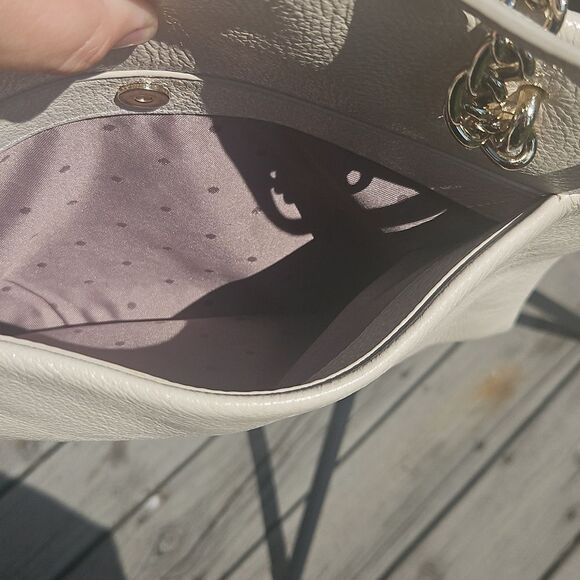 Kate Spade Pebbled Leather Shoulder Bag Cream Chain Strap - Picture 7 of 12